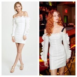 Cinq à Sept Rosemarie ruffle off the shoulder dress white cocktail party size 4